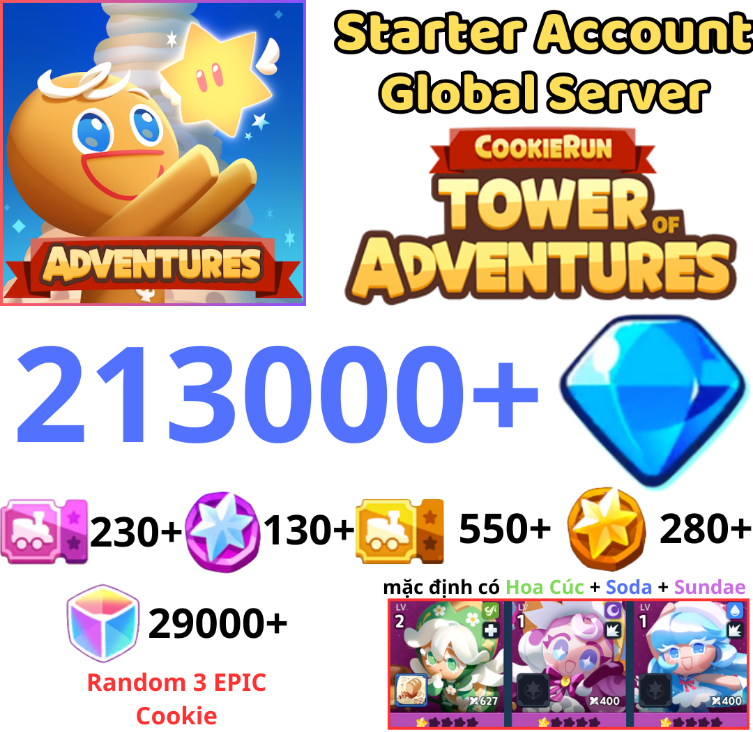 [GLOBAL]CookieRun: Tower of Adventures 213000+ Gem Starter Account